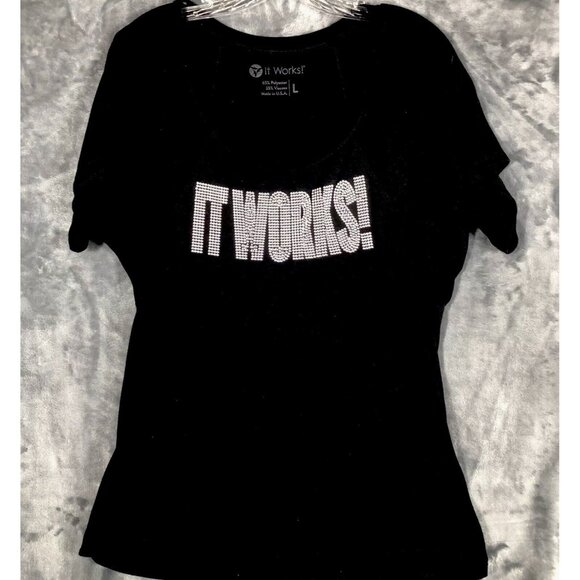 It Works! Tops - It Works Bling Women's T Shirt Black Studded Silver It Works Size L Shirt